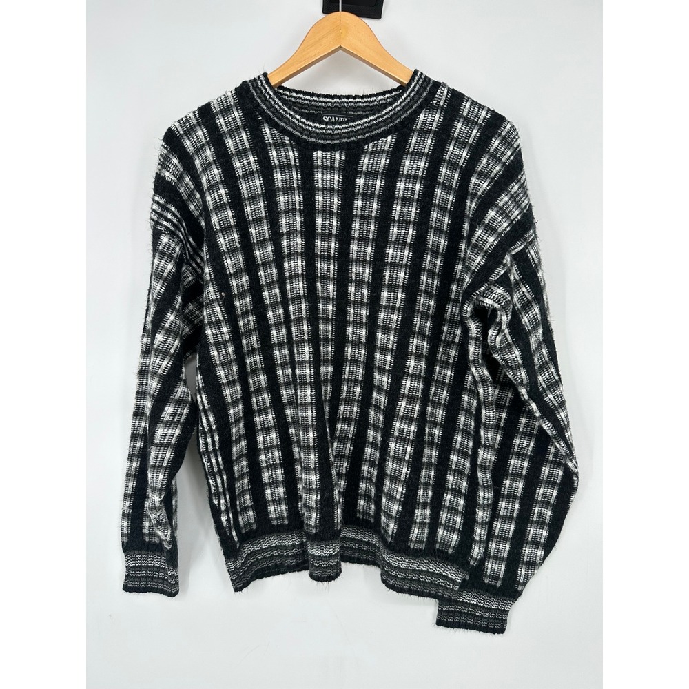Vintage Scandia Sweater Mens L Black White USA Grandpa 90s Preppy Grunge Retro